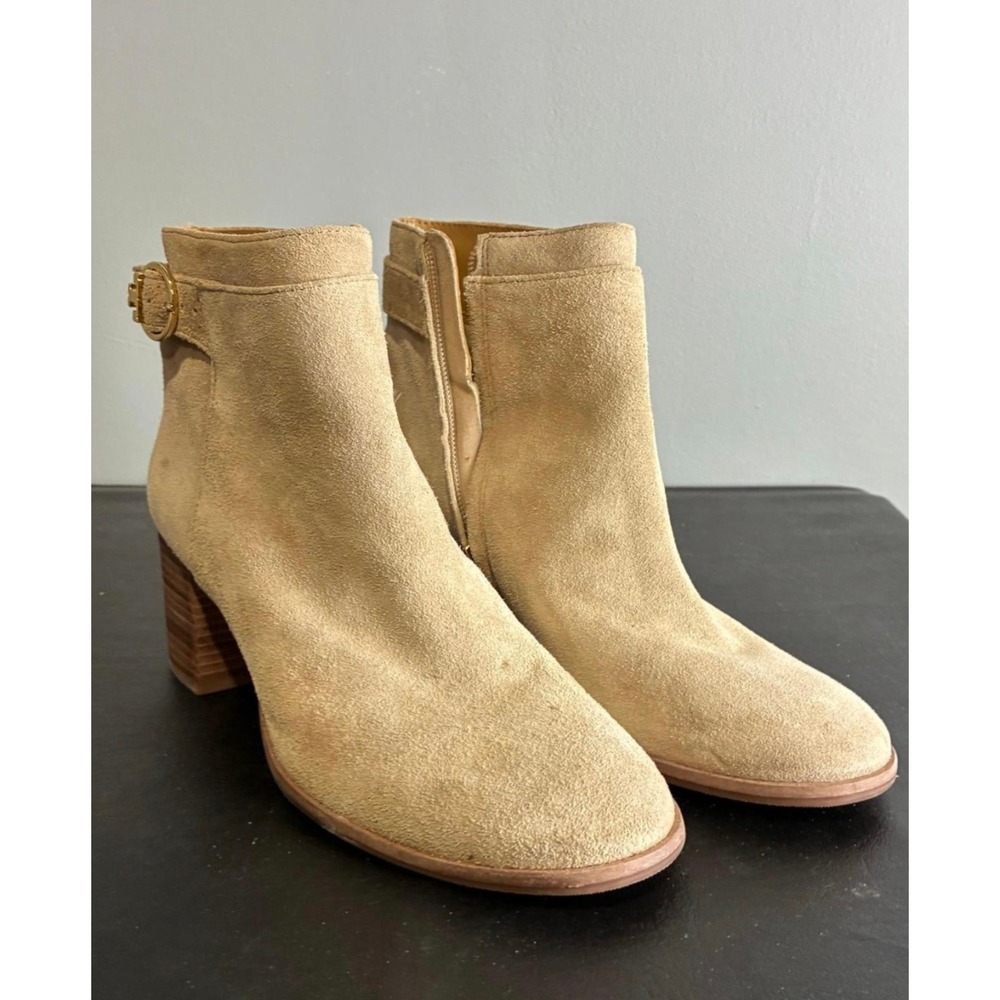 Tory Burch Women's Suede Ankle Booties – Size 8M – Beige/Tan Block Heel